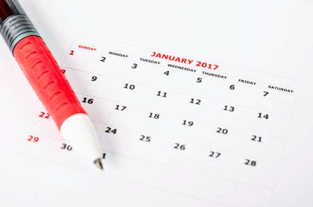 Close up calendar for January 2017 with pen.の写真素材