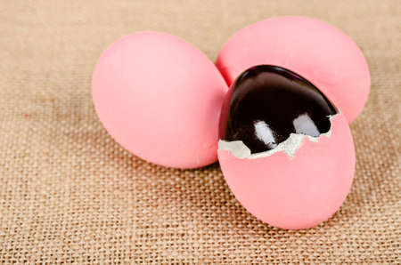 Thousand egg, Preserving Duck on sack background.の写真素材