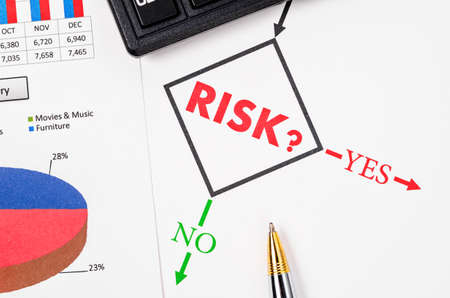 Planning the business risk with pen and flowchart at work