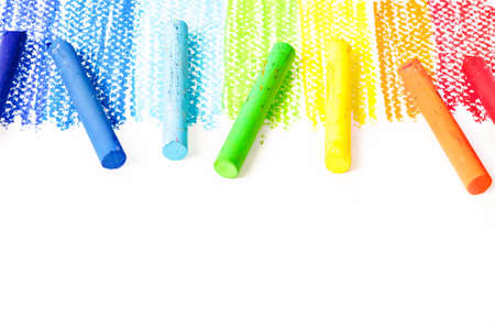 Colorful chalk pastels on white background.の写真素材