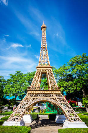 Eiffel tower replica in Mini Siam Park Pattaya Chonburi province at Thailand. June 3 2017. Mini Siam is a famous miniature park attraction. It had been constructed in 1986のeditorial素材