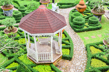 CHONBURI, THAILAND - 4th June 2015: Beautiful garden decoration in Nong Nooch Tropical Botanical Garden. Nong Nooch Tropical Botanical Garden is a 500-acre botanical garden in Chonburi, Thailand.のeditorial素材