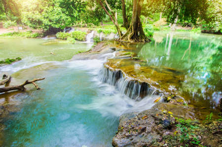 Chet Sao Noi Waterfall, Saraburi, Thailand with sun light.の写真素材