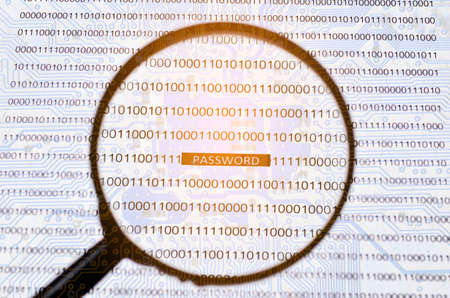 Computer security concept with binary code and password text, great for technology, online security and digital lifestyle themes.の写真素材