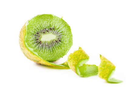 Whole kiwi fruit and his segments isolated on white backgroundの写真素材