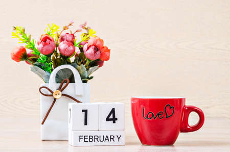 Valentine's day with red cup coffee.の写真素材