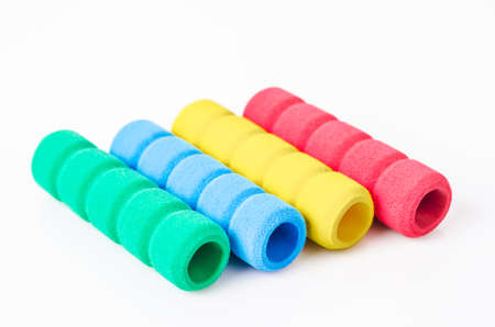 Set of colorful foam grip pencil isolated on white background.の写真素材