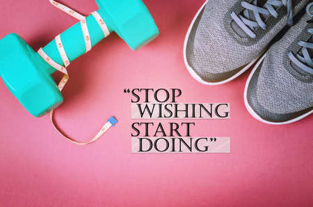 Stop wishing. Start doing. Fitness workout gym motivation quote.