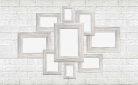 Classic blank photoe frame on white modern brick wall  in showroom and gallery.