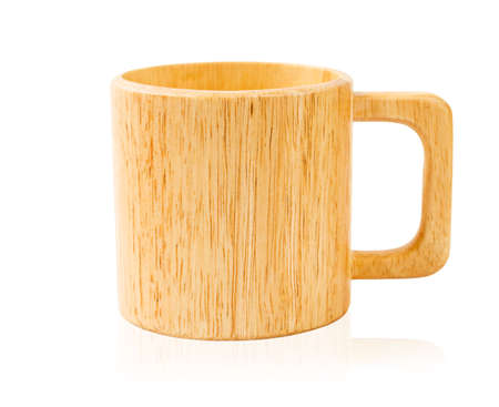 Wooden water glass isolated on whiteの写真素材