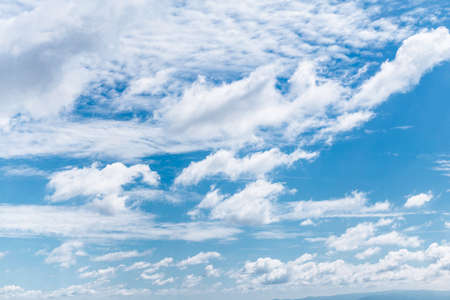 blue sky background with tiny clouds.の写真素材