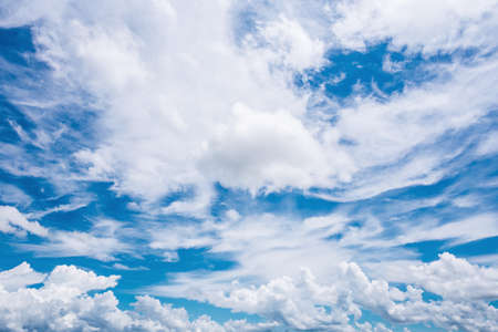 blue sky background with tiny clouds.の写真素材