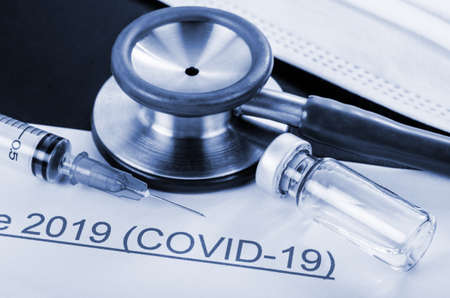 Coronavirus disease 2019 with vaccine. Covid-19 research concept.の写真素材