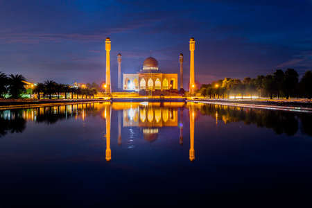 Landscape of beautiful sunset sky at Central Mosque, Songkhla province, Southern of Thailand.
