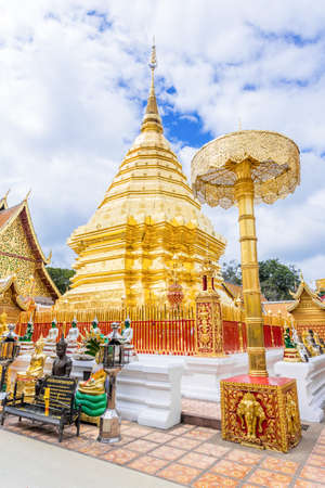 Landmarks, important tourist attractions in Chiang Mai, Phra That Doi Suthep, large golden pagoda at...
