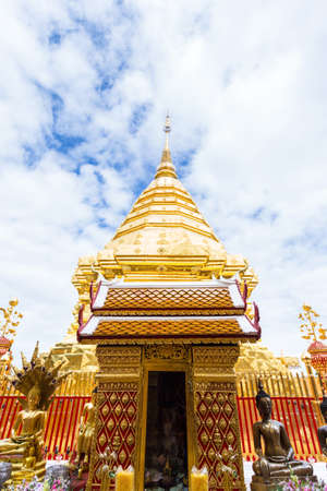 Landmarks, important tourist attractions in Chiang Mai, Phra That Doi Suthep, large golden pagoda at...