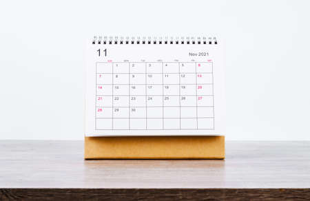 November Calendar 2021 on wooden table background.の写真素材