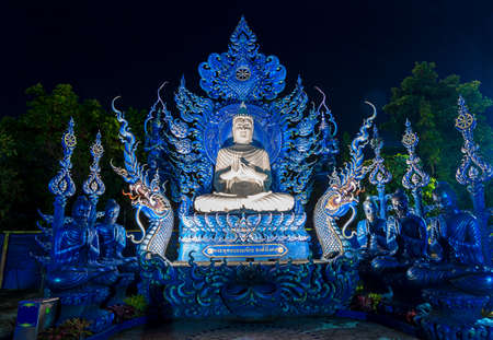 Beautiful of blue temple Wat Rong Sua Ten the amazing temple at Chiangrai Thailandの写真素材