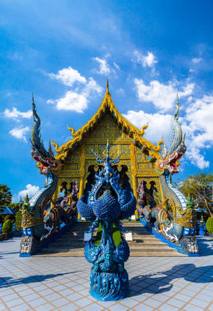 Beautiful of blue temple Wat Rong Sua Ten the amazing temple at Chiangrai Thailandの写真素材