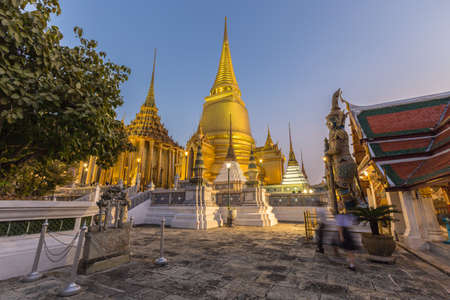 Wat Phra Kaew in twilight, Temple of the Emerald Buddha Wat Phra Kaew is one of Bangkok's most famous tourist sites and it was built in 1782 at Bangkok, Thailand.の写真素材