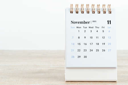 November Calendar 2021 on wooden table background.の写真素材