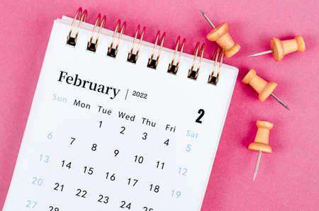 February calendar 2022 on pink background.の写真素材