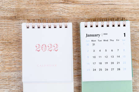 January calendar 2022 on wooden background.の写真素材