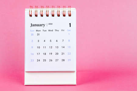 January calendar 2022 on pink background.の写真素材