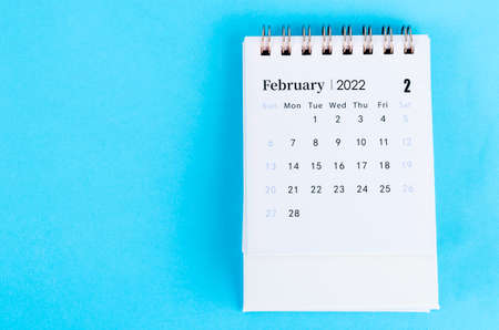 February calendar 2022 on blue background.の写真素材