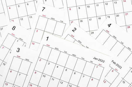 Many blank monthly 2022 calendar sheet.