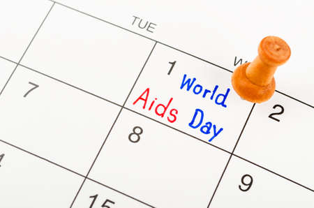 The calendar marking the 1st december world aids day in red letter