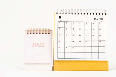 May 2022 desk calendar on white background.の写真素材