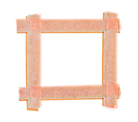 Blank space frame of sticky tape square shape isolated on white backgroundの写真素材
