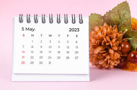 May 2023 Desk calender on pink background.の写真素材