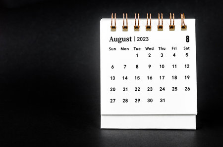 August 2023 Monthly desk calendar for 2023 year on black background.の写真素材