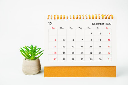 December 2022 Monthly desk calendar for 2022 year with plant pot isolated on white background.の写真素材