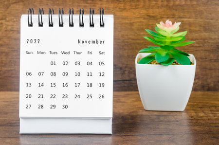 November 2022 Monthly desk calendar for 2022 year with plant pot.の写真素材
