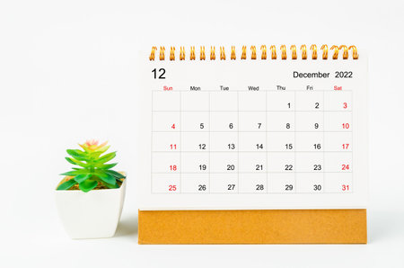 December 2022 Monthly desk calendar for 2022 year with plant pot isolated on white background.の写真素材
