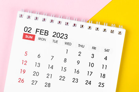 February 2023 Monthly desk calendar for 2023 year on beautiful background.の写真素材