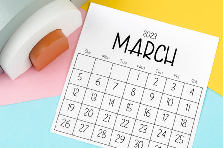 March 2023 Monthly calendar for 2023 year on beautiful background.の写真素材