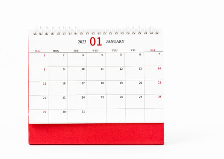 January 2023 Monthly desk calendar for 2023 year isolated on white background.の写真素材