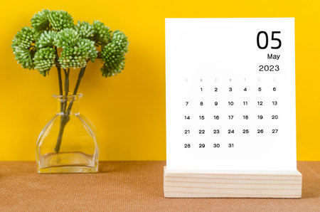 May 2023 Monthly desk calendar for 2023 year on yellow background.の写真素材