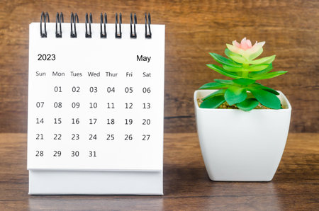 May 2023 Monthly desk calendar for 2023 year with plant pot.の写真素材