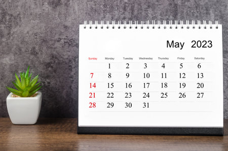 May 2023 Monthly desk calendar for 2023 year on wooden table.の写真素材
