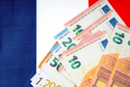 Euro banknote on France flag.の写真素材