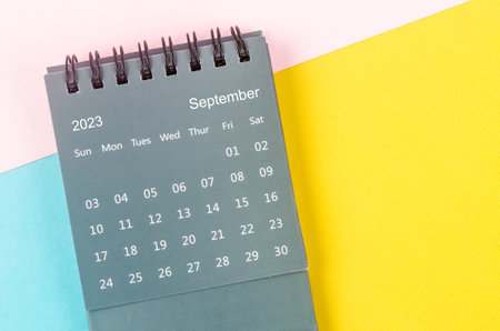 September 2023 Monthly desk calendar for 2023 year on beautiful background.