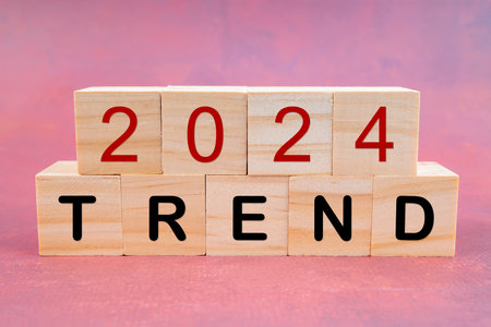 2024 TREND text on wooden cubes. Business and New Year concepts.の写真素材