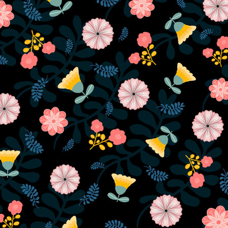 Flower pattern. Design for fashion, fabric, wallpaper and print all on a black background.の写真素材