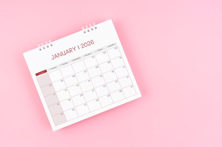 January desk calendar for 2026 year on pink for schedule to make appointment meeting.の写真素材