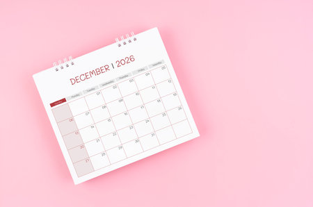 December desk calendar for 2026 year on pink for schedule to make appointment meeting.の写真素材